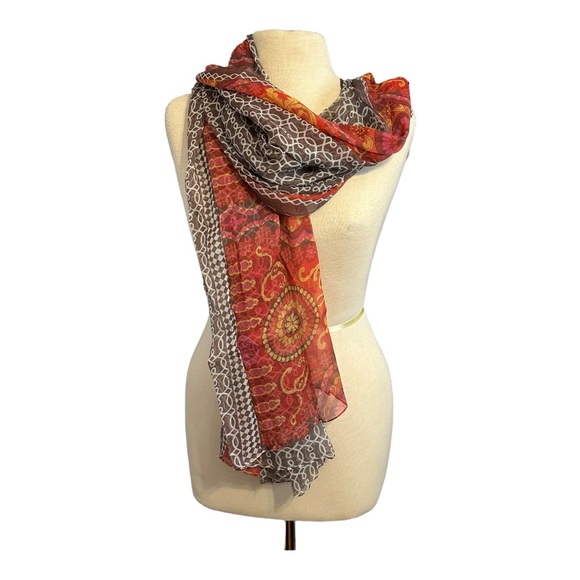 DANA XU 100% Silk Scarf Geometric Multi Color Design 95”x41.5” New XL - Picture 1 of 8